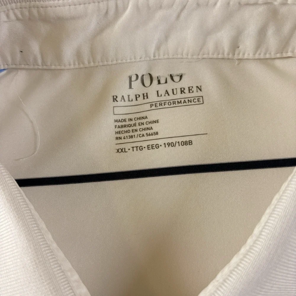 Polo Ralph Lauren White Blue Stripe Classic Fit Performance Shirt XXL Breathable